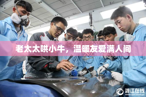 老太太哄小牛，温暖友爱满人间